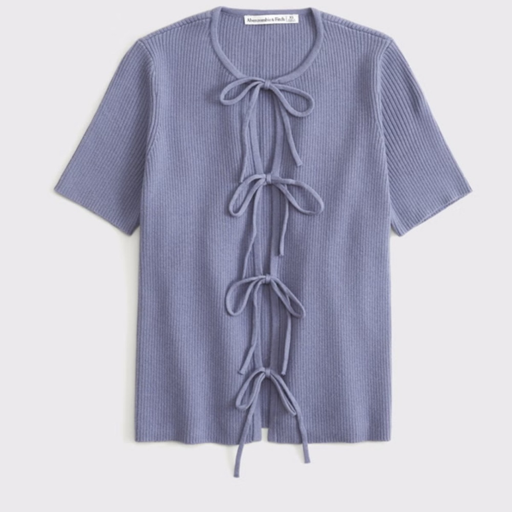 Abercrombie & Fitch - Blue Short Sleeve Tie-Front Cardigan